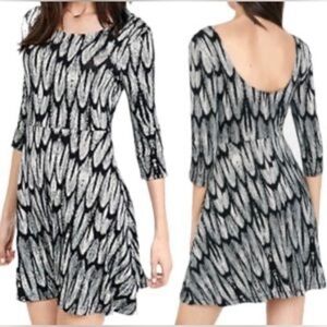 Express Feather Print Scoop Back Skater Dress